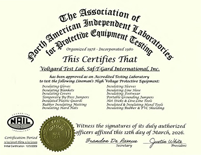Saf-T-Gard® Voltgard® Test Lab NAIL4PET Reaccreditation Certificate