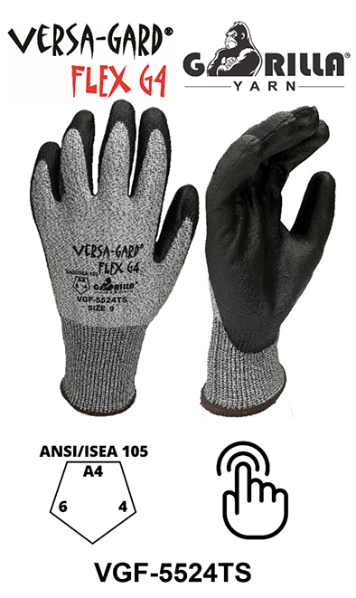 NEW Touch-Screen Compatible Saf-T-Gard® Versa Gard® Flex G4 VGF-5525TS Cut-Resistant Gloves Made with GorillaYarn®