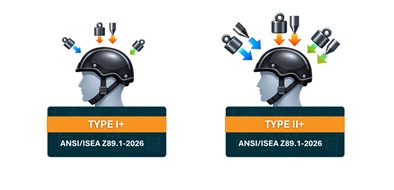 Type I+ ANSI/ISEA Z89.1-2026 Type II+ ANSI/ISEA Z89.1-2026